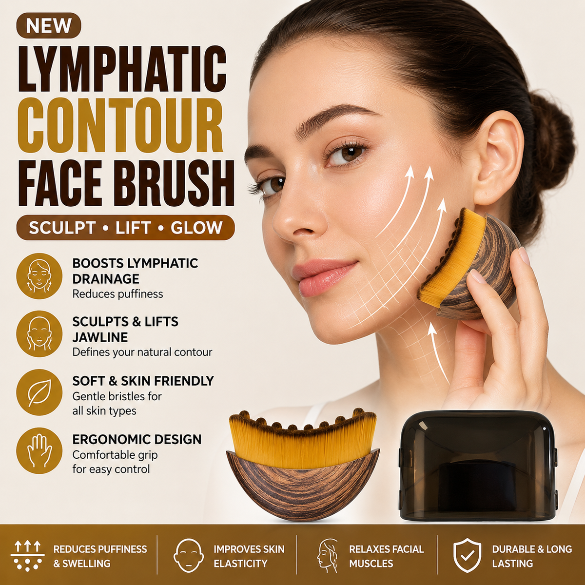 Ergonomic Curved Body & Face Contour Foundation Brush with Protective Travel Case