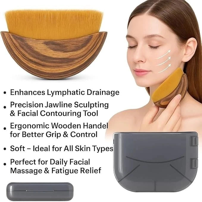 Ergonomic Curved Body & Face Contour Foundation Brush with Protective Travel Case