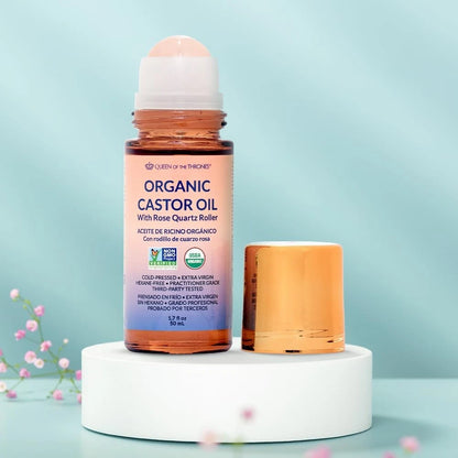 Queen of the Thrones Organic Golden Castor Oil Roll-On with Rose Quartz | 100% P