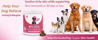 BYE-Itch Immunity Treats For Dogs - 120 Chews to Soothe Itchy Paws, Eyes, Ears & Skin - 360g