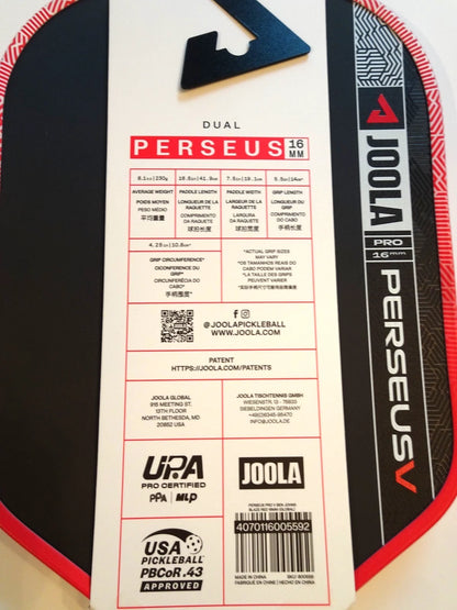 Joola Ben Johns Perseus Pro V 16mm Pickleball Paddle Red New + Free Shipping