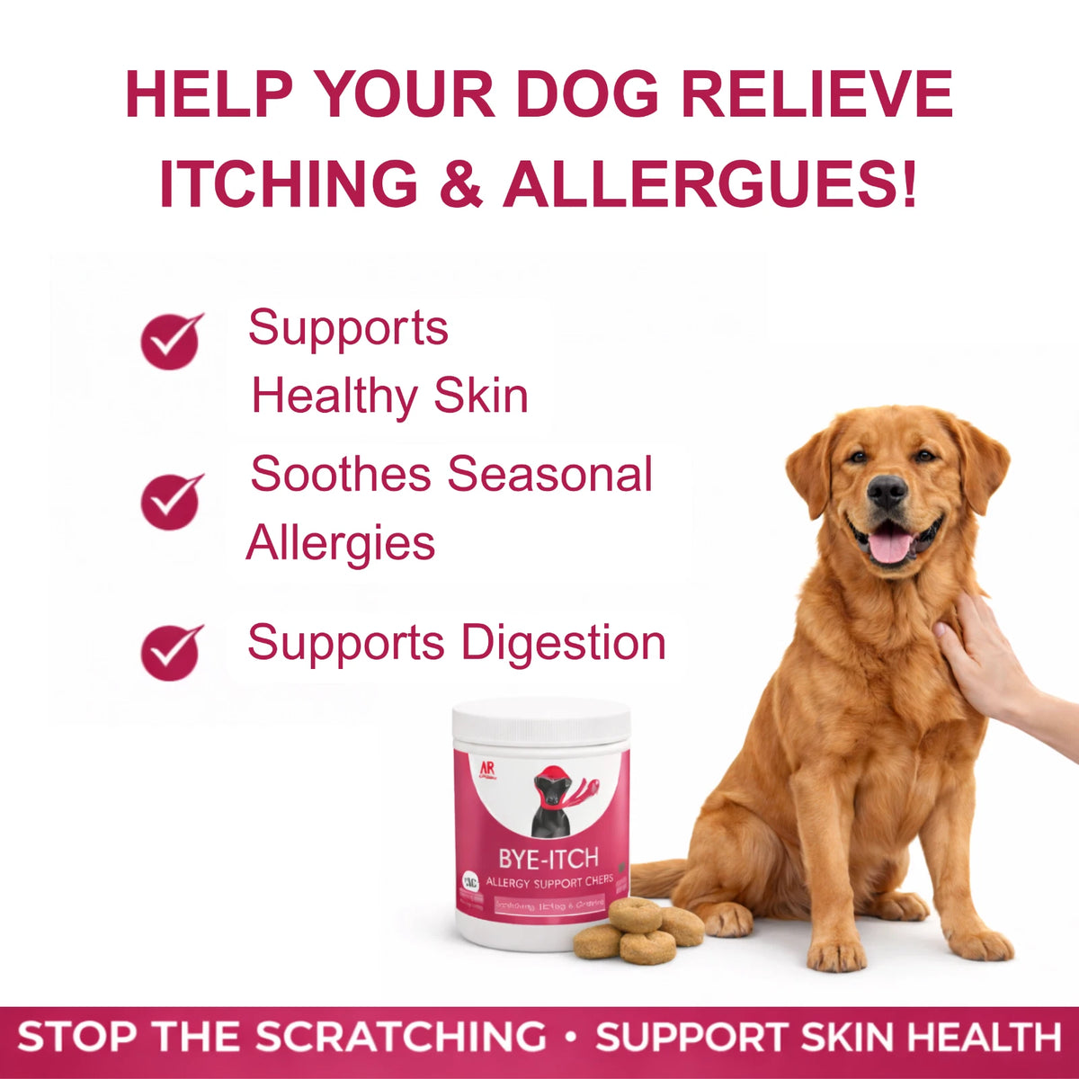 BYE-Itch Immunity Treats For Dogs - 120 Chews to Soothe Itchy Paws, Eyes, Ears & Skin - 360g