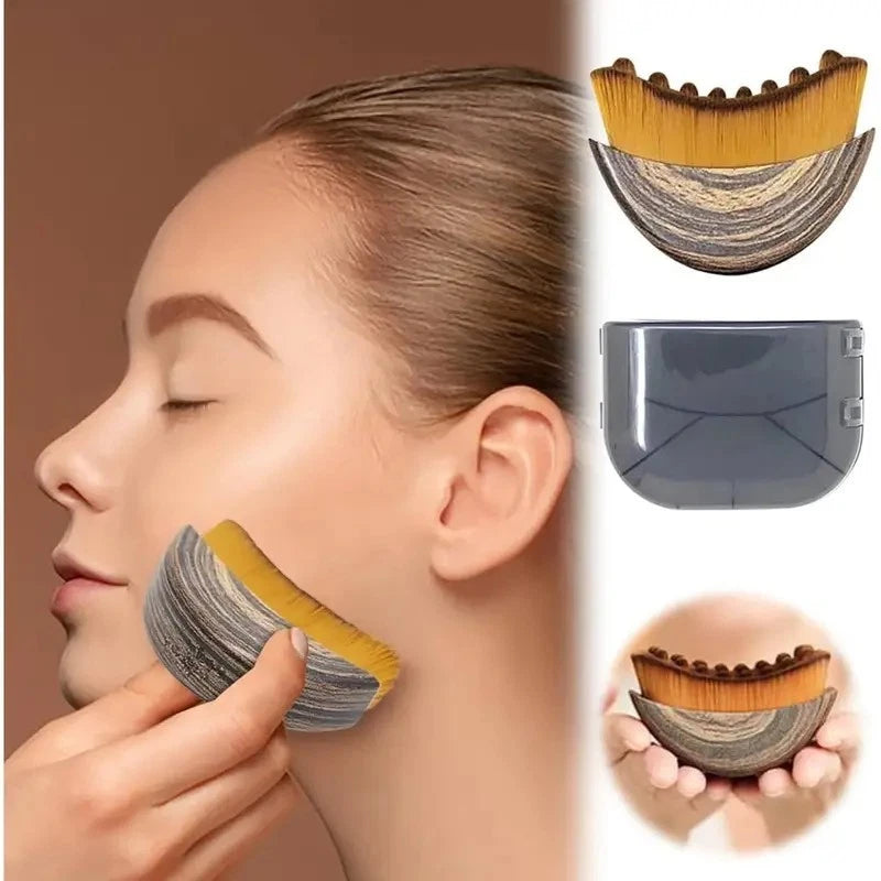 Ergonomic Curved Body & Face Contour Foundation Brush with Protective Travel Case