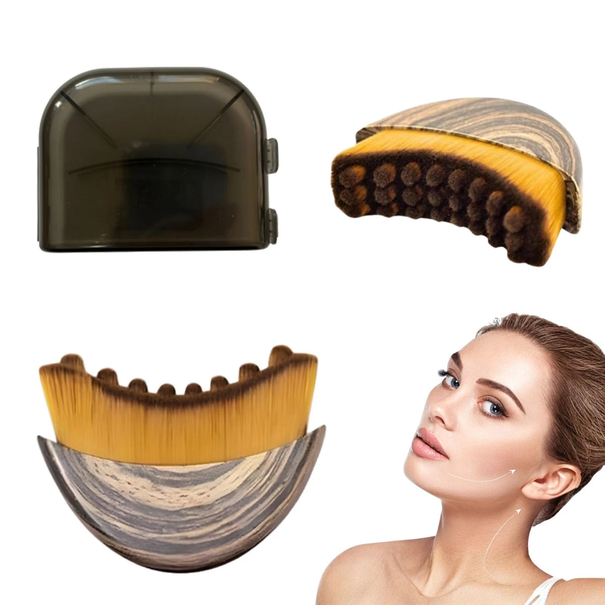 Ergonomic Curved Body & Face Contour Foundation Brush with Protective Travel Case