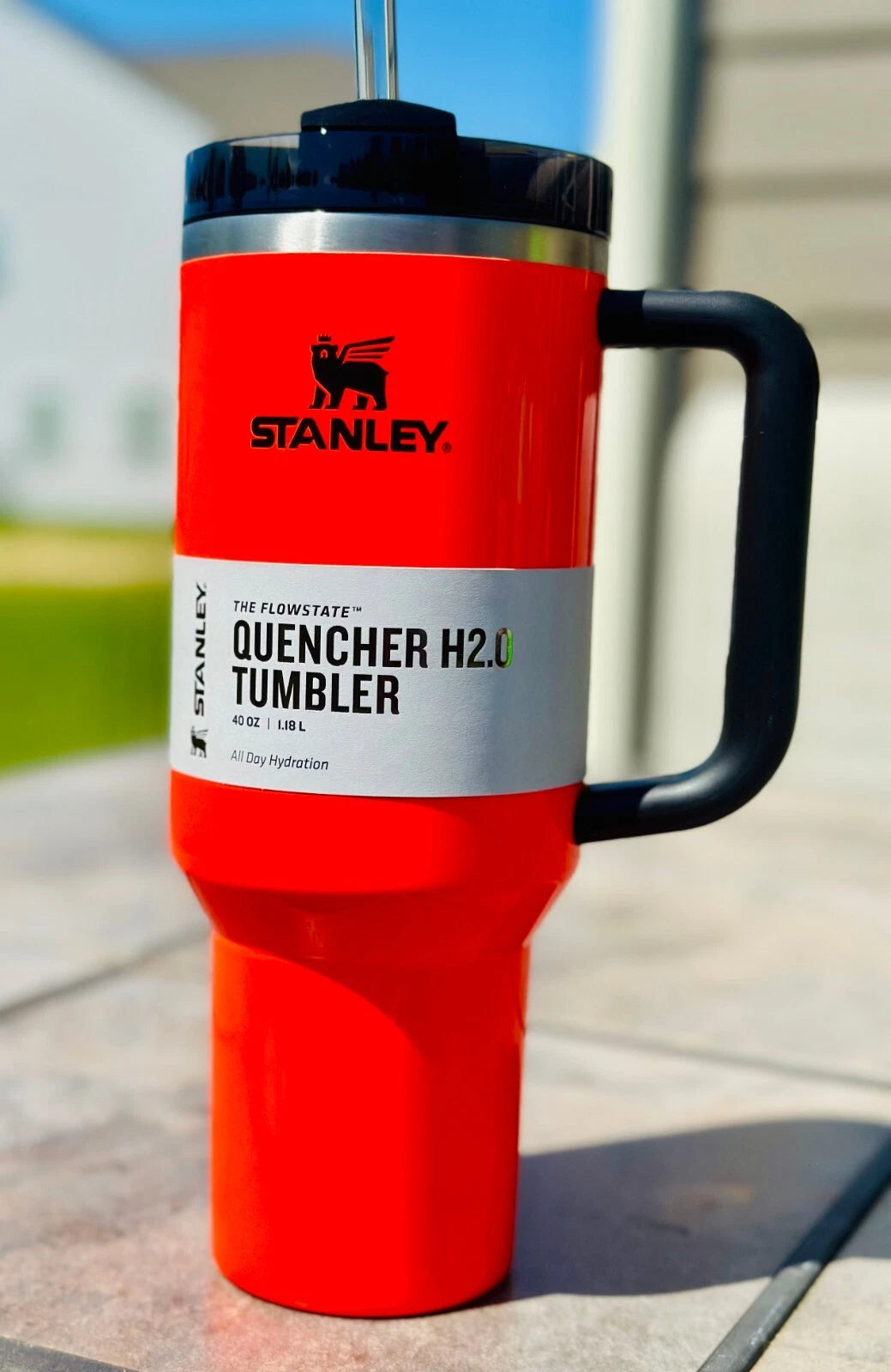 Brand New Stanley 40 oz Quencher H2.0 Tumbler w/box color NEON ORANGE