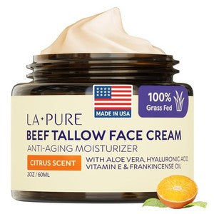 Beef Tallow Face Cream 4oz Grass-Fed with Aloe Vera & Hyaluronic Acid - Deep Moisturization