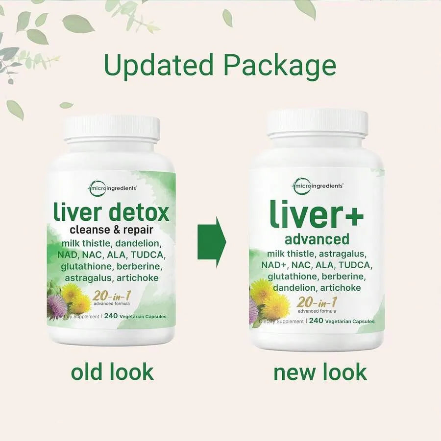 2 Pack Micro Ingredients Liver Advanced+ 20-in-1 Herbal Supplement – Milk Thistle, TUDCA, NAC, Artichoke & More – 240 Veggie Capsules Each