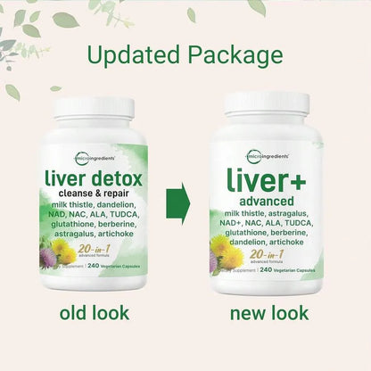 2 Pack Micro Ingredients Liver Advanced+ 20-in-1 Herbal Supplement – Milk Thistle, TUDCA, NAC, Artichoke & More – 240 Veggie Capsules Each