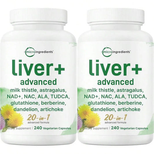 2 Pack Micro Ingredients Liver Advanced+ 20-in-1 Herbal Supplement – Milk Thistle, TUDCA, NAC, Artichoke & More – 240 Veggie Capsules Each