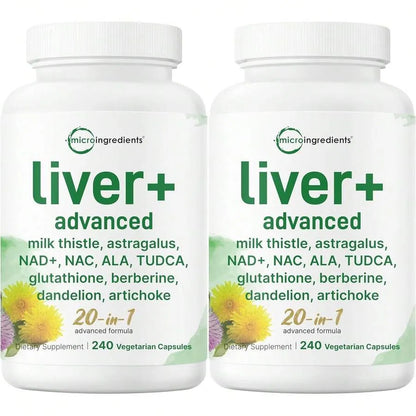 2 Pack Micro Ingredients Liver Advanced+ 20-in-1 Herbal Supplement – Milk Thistle, TUDCA, NAC, Artichoke & More – 240 Veggie Capsules Each