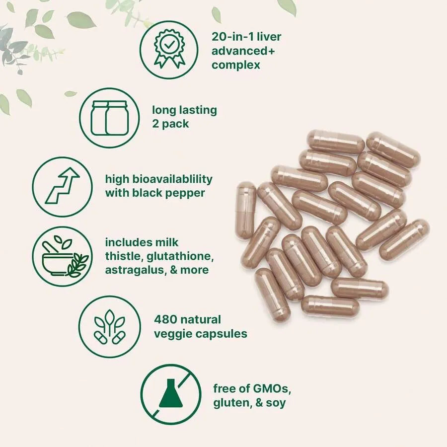 2 Pack Micro Ingredients Liver Advanced+ 20-in-1 Herbal Supplement – Milk Thistle, TUDCA, NAC, Artichoke & More – 240 Veggie Capsules Each
